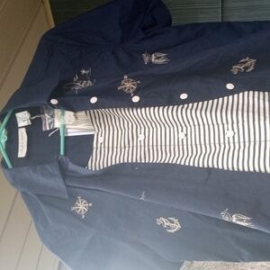 Linen Blend Navy Top Med